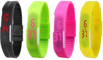 NS18 Silicone Led Magnet Band Combo of 4 Black, Green, Pink And Yellow Digital Watch  - For Boys & Girls   Watches  (NS18)