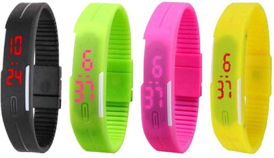 NS18 Silicone Led Magnet Band Combo of 4 Black, Green, Pink And Yellow Digital Watch  - For Boys & Girls   Watches  (NS18)