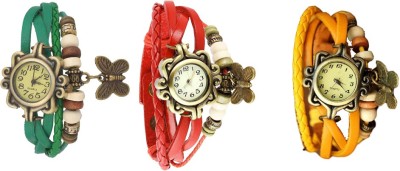 NS18 Vintage Butterfly Rakhi Combo of 3 Green, Red And Yellow Analog Watch  - For Women   Watches  (NS18)
