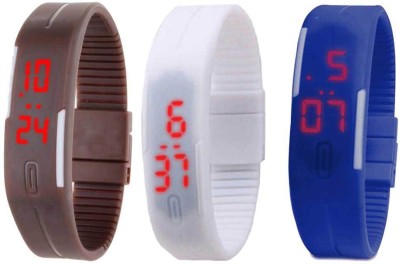 NS18 Silicone Led Magnet Band Combo of 3 Brown, White And Blue Digital Watch  - For Boys & Girls   Watches  (NS18)