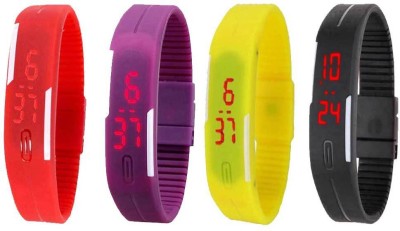 NS18 Silicone Led Magnet Band Combo of 4 Red, Purple, Yellow And Black Digital Watch  - For Boys & Girls   Watches  (NS18)