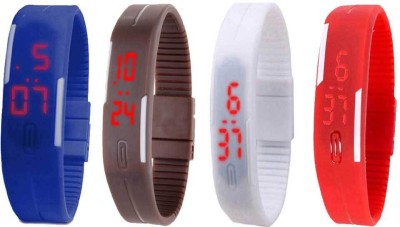 NS18 Silicone Led Magnet Band Watch Combo of 4 Blue, Brown, White And Red Digital Watch  - For Couple   Watches  (NS18)