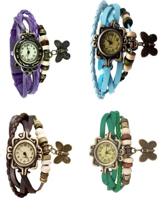 NS18 Vintage Butterfly Rakhi Combo of 4 Purple, Brown, Sky Blue And Green Analog Watch  - For Women   Watches  (NS18)