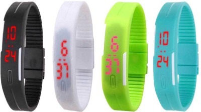 NS18 Silicone Led Magnet Band Watch Combo of 4 Black, White, Green And Sky Blue Digital Watch  - For Couple   Watches  (NS18)
