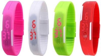 NS18 Silicone Led Magnet Band Watch Combo of 4 Pink, White, Green And Red Digital Watch  - For Couple   Watches  (NS18)