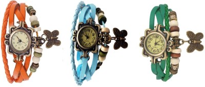 NS18 Vintage Butterfly Rakhi Watch Combo of 3 Orange, Sky Blue And Green Analog Watch  - For Women   Watches  (NS18)