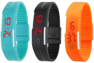 NS18 Silicone Led Magnet Band Combo of 3 Sky Blue, Black And Orange Digital Watch  - For Boys & Girls   Watches  (NS18)