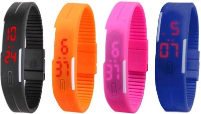 NS18 Silicone Led Magnet Band Combo of 4 Black, Orange, Pink And Blue Digital Watch  - For Boys & Girls   Watches  (NS18)