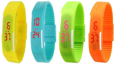 Kissu Led Magnet Band Combo of 4 Yellow, Sky Blue, Green And Orange Watch - For Men & Women