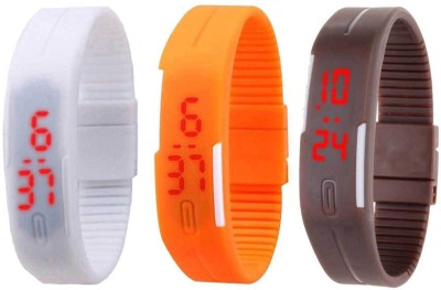 NS18 Silicone Led Magnet Band Combo of 3 White, Orange And Brown Digital Watch  - For Boys & Girls   Watches  (NS18)