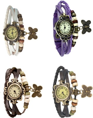 NS18 Vintage Butterfly Rakhi Combo of 4 White, Brown, Purple And Black Analog Watch  - For Women   Watches  (NS18)