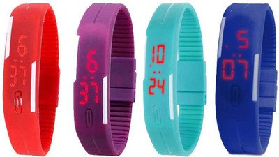 

NS18 Silicone Led Magnet Band Combo of 4 Red, Purple, Sky Blue And Blue Watch - For Boys & Girls