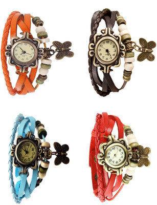 

Kissu Vintage Rakhi Combo of 4 Orange, Sky Blue, Brown And Red Watch - For Women