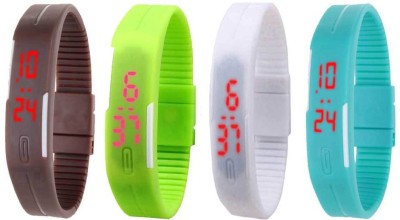 NS18 Silicone Led Magnet Band Watch Combo of 4 Brown, Green, White And Sky Blue Digital Watch  - For Couple   Watches  (NS18)