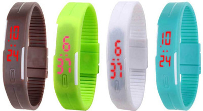 NS18 Silicone Led Magnet Band Watch Combo of 4 Brown, Green, White And Sky Blue Digital Watch  - For Couple   Watches  (NS18)