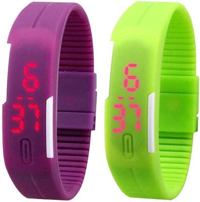 NS18 Silicone Led Magnet Band Set of 2 Purple And Green Digital Watch  - For Boys & Girls   Watches  (NS18)