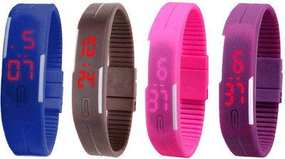

NS18 Silicone Led Magnet Band Watch Combo of 4 Blue, Brown, Pink And Purple Watch - For Couple