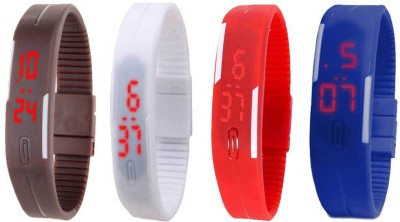 NS18 Silicone Led Magnet Band Combo of 4 Brown, White, Red And Blue Digital Watch  - For Boys & Girls   Watches  (NS18)