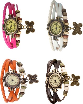 NS18 Vintage Butterfly Rakhi Combo of 4 Pink, Orange, White And Brown Analog Watch  - For Women   Watches  (NS18)