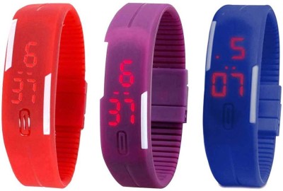NS18 Silicone Led Magnet Band Combo of 3 Red, Purple And Blue Digital Watch  - For Boys & Girls   Watches  (NS18)