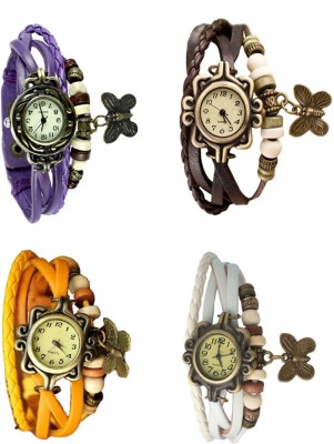 NS18 Vintage Butterfly Rakhi Combo of 4 Purple, Yellow, Brown And White Analog Watch  - For Women   Watches  (NS18)