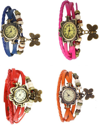 

NS18 Vintage Butterfly Rakhi Combo of 4 Blue, Red, Pink And Orange Watch - For Women