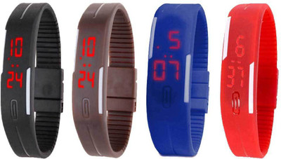 

NS18 Silicone Led Magnet Band Watch Combo of 4 Black, Brown, Blue And Red Watch - For Couple