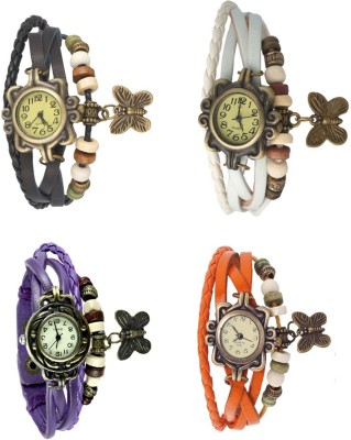 NS18 Vintage Butterfly Rakhi Combo of 4 Black, Purple, White And Orange Analog Watch  - For Women   Watches  (NS18)