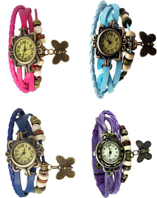 View NS18 Vintage Butterfly Rakhi Combo of 4 Pink, Blue, Sky Blue And Purple Analog Watch  - For Women Wrist Watches Price Online(NS18)