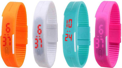 

NS18 Silicone Led Magnet Band Watch Combo of 4 Orange, White, Sky Blue And Pink Watch - For Couple