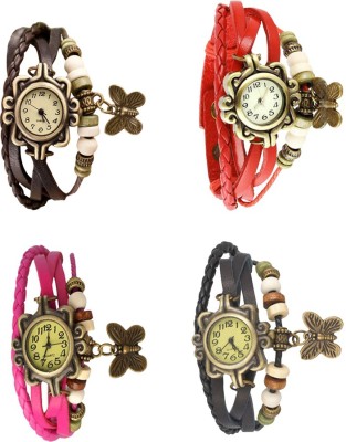NS18 Vintage Butterfly Rakhi Combo of 4 Brown, Pink, Red And Black Analog Watch  - For Women   Watches  (NS18)