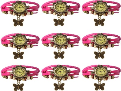 NS18 Vintage Butterfly Rakhi Combo of 9 Pink Analog Watch  - For Women   Watches  (NS18)