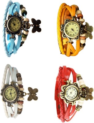 NS18 Vintage Butterfly Rakhi Combo of 4 Sky Blue, White, Yellow And Red Analog Watch  - For Women   Watches  (NS18)