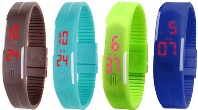 NS18 Silicone Led Magnet Band Combo of 4 Brown, Sky Blue, Green And Blue Digital Watch  - For Boys & Girls   Watches  (NS18)