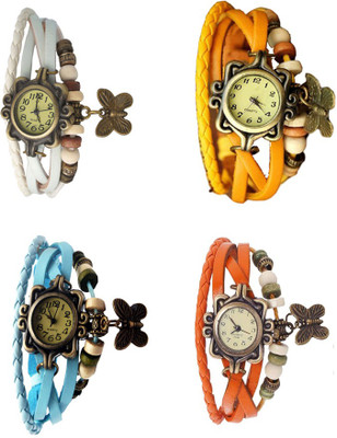 

NS18 Vintage Butterfly Rakhi Combo of 4 White, Sky Blue, Yellow And Orange Watch - For Women