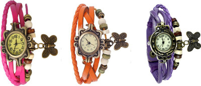 

Kissu Vintage Rakhi Watch Combo of 3 Pink, Orange And Purple Watch - For Women