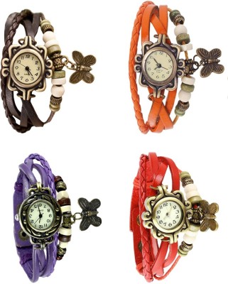 NS18 Vintage Butterfly Rakhi Combo of 4 Brown, Purple, Orange And Red Analog Watch  - For Women   Watches  (NS18)