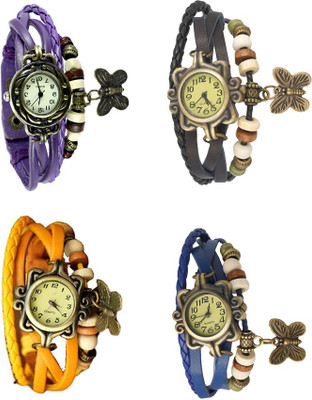 NS18 Vintage Butterfly Rakhi Combo of 4 Purple, Yellow, Black And Blue Analog Watch  - For Women   Watches  (NS18)