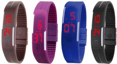 NS18 Silicone Led Magnet Band Combo of 4 Brown, Purple, Blue And Black Digital Watch  - For Boys & Girls   Watches  (NS18)