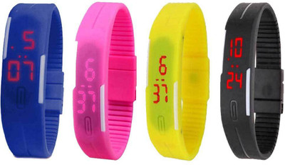 

NS18 Silicone Led Magnet Band Combo of 4 Blue, Pink, Yellow And Black Watch - For Boys & Girls
