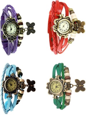 NS18 Vintage Butterfly Rakhi Combo of 4 Purple, Sky Blue, Red And Green Analog Watch  - For Women   Watches  (NS18)