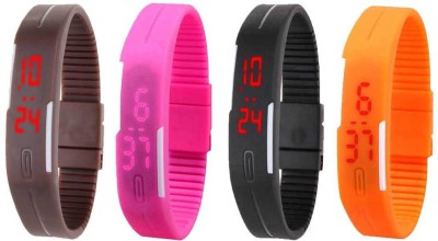 NS18 Silicone Led Magnet Band Combo of 4 Brown, Pink, Black And Orange Digital Watch  - For Boys & Girls   Watches  (NS18)