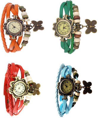 

Kissu Vintage Rakhi Combo of 4 Orange, Red, Green And Sky Blue Watch - For Women