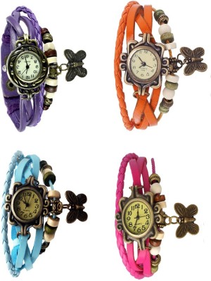 NS18 Vintage Butterfly Rakhi Combo of 4 Purple, Sky Blue, Orange And Pink Analog Watch  - For Women   Watches  (NS18)