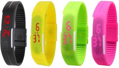 NS18 Silicone Led Magnet Band Combo of 4 Black, Yellow, Green And Pink Digital Watch  - For Boys & Girls   Watches  (NS18)