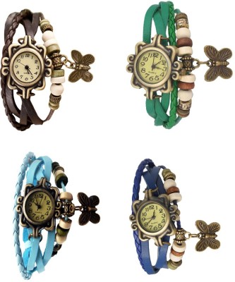 NS18 Vintage Butterfly Rakhi Combo of 4 Brown, Sky Blue, Green And Blue Analog Watch  - For Women   Watches  (NS18)