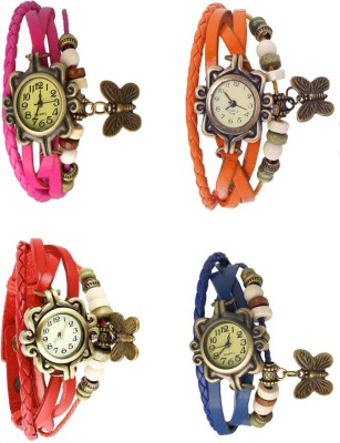 NS18 Vintage Butterfly Rakhi Combo of 4 Pink, Red, Orange And Blue Analog Watch  - For Women   Watches  (NS18)