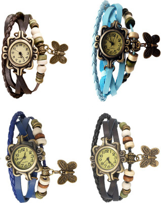 

NS18 Vintage Butterfly Rakhi Combo of 4 Brown, Blue, Sky Blue And Black Watch - For Women