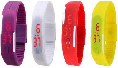 

NS18 Silicone Led Magnet Band Combo of 4 Purple, White, Red And Yellow Watch - For Boys & Girls