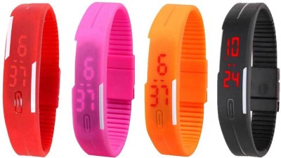 NS18 Silicone Led Magnet Band Combo of 4 Red, Pink, Orange And Black Digital Watch  - For Boys & Girls   Watches  (NS18)
